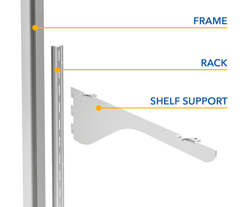Shelf-support hardware for flush-to-wall access panels